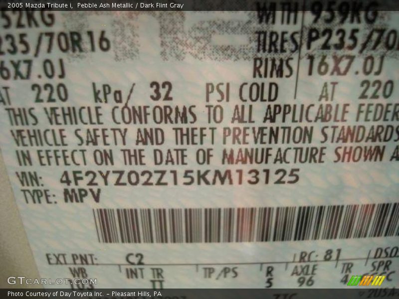 Pebble Ash Metallic / Dark Flint Gray 2005 Mazda Tribute i