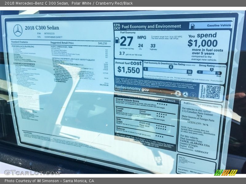 Polar White / Cranberry Red/Black 2018 Mercedes-Benz C 300 Sedan