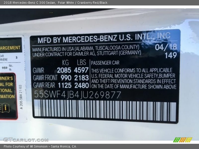 Polar White / Cranberry Red/Black 2018 Mercedes-Benz C 300 Sedan