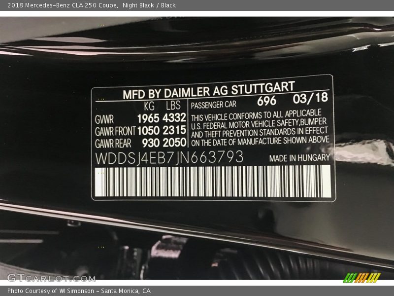 Night Black / Black 2018 Mercedes-Benz CLA 250 Coupe