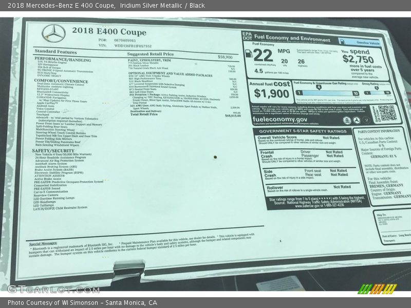 Iridium Silver Metallic / Black 2018 Mercedes-Benz E 400 Coupe