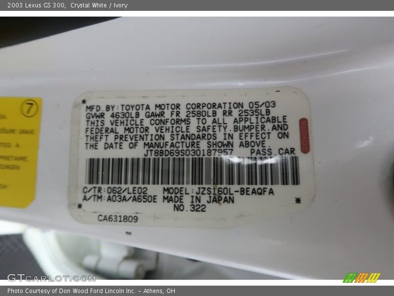 Crystal White / Ivory 2003 Lexus GS 300