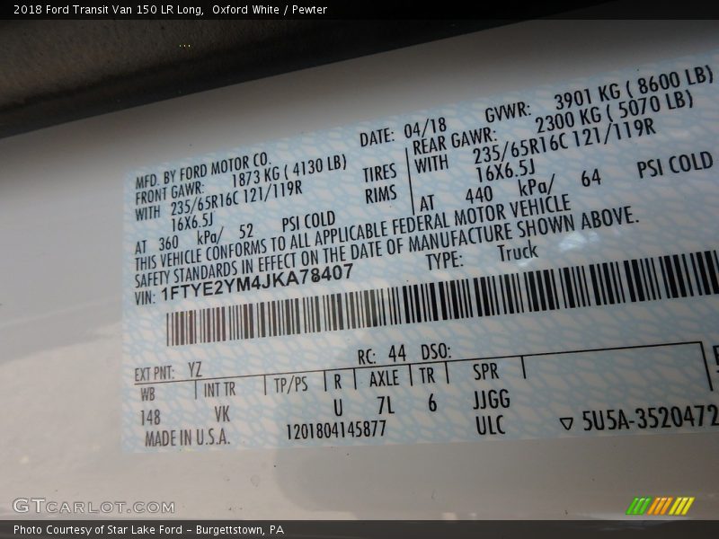 Oxford White / Pewter 2018 Ford Transit Van 150 LR Long