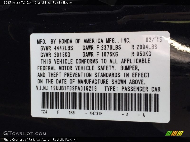 Crystal Black Pearl / Ebony 2015 Acura TLX 2.4