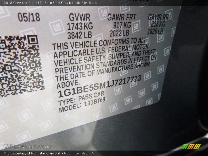 Satin Steel Gray Metallic / Jet Black 2018 Chevrolet Cruze LT