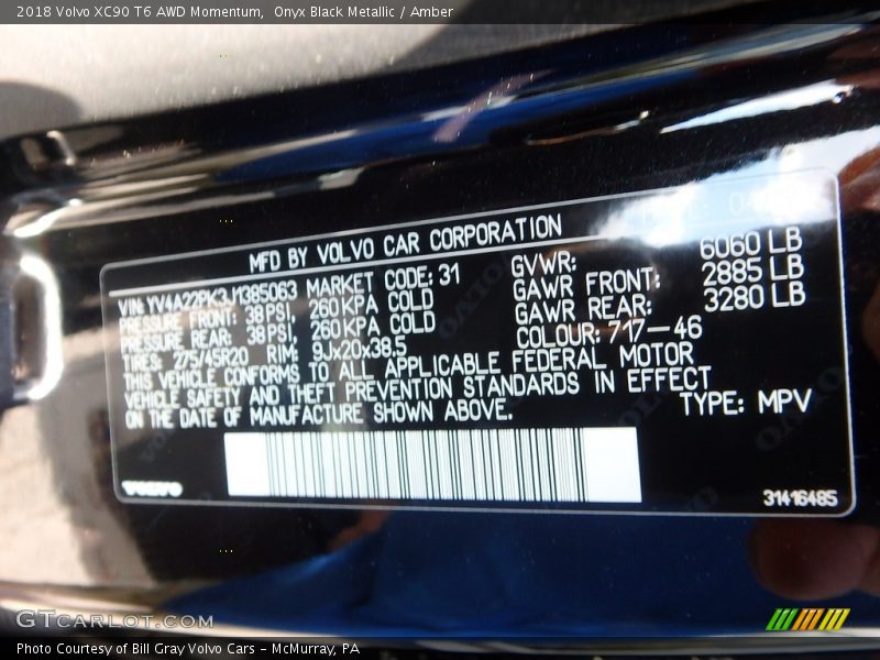 Onyx Black Metallic / Amber 2018 Volvo XC90 T6 AWD Momentum