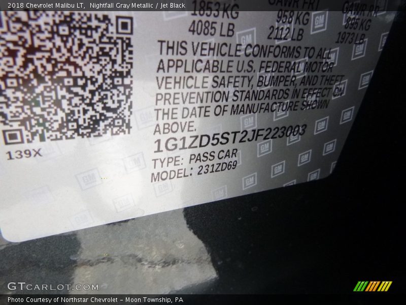 Nightfall Gray Metallic / Jet Black 2018 Chevrolet Malibu LT