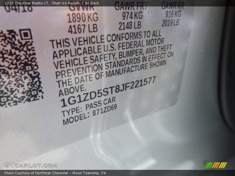 Silver Ice Metallic / Jet Black 2018 Chevrolet Malibu LT