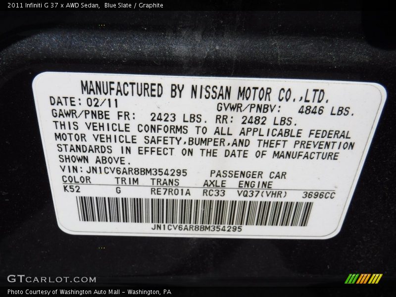 Blue Slate / Graphite 2011 Infiniti G 37 x AWD Sedan