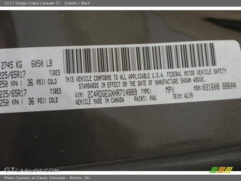 Granite / Black 2017 Dodge Grand Caravan GT