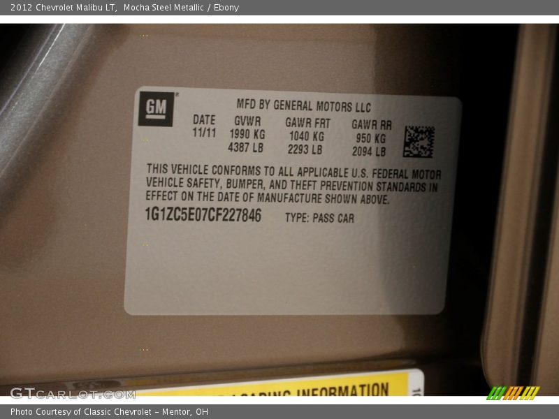 Mocha Steel Metallic / Ebony 2012 Chevrolet Malibu LT