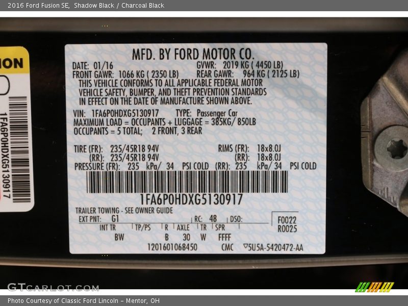 Shadow Black / Charcoal Black 2016 Ford Fusion SE