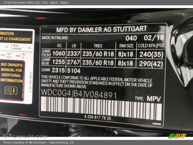 Black / Black 2018 Mercedes-Benz GLC 300