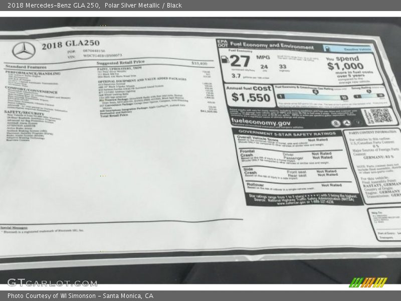Polar Silver Metallic / Black 2018 Mercedes-Benz GLA 250