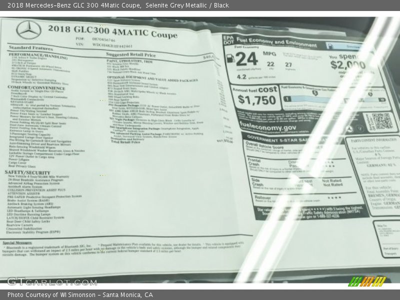  2018 GLC 300 4Matic Coupe Window Sticker