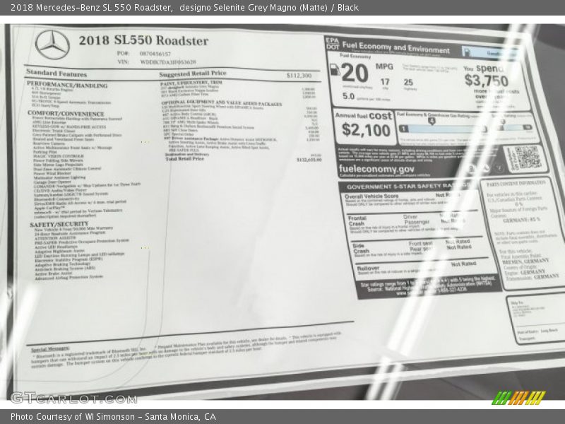 designo Selenite Grey Magno (Matte) / Black 2018 Mercedes-Benz SL 550 Roadster