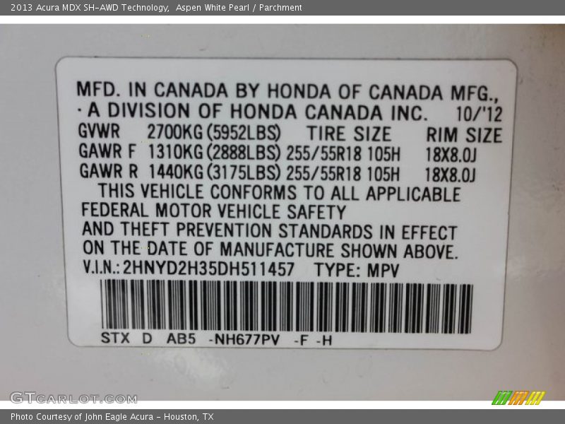 Aspen White Pearl / Parchment 2013 Acura MDX SH-AWD Technology