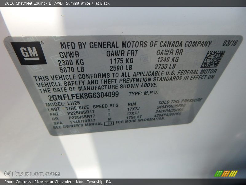Summit White / Jet Black 2016 Chevrolet Equinox LT AWD