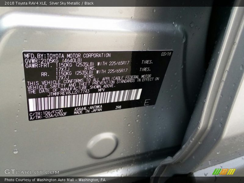 2018 RAV4 XLE Silver Sky Metallic Color Code 1D6
