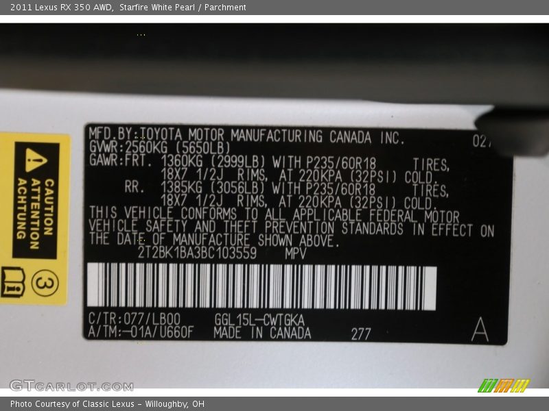 Starfire White Pearl / Parchment 2011 Lexus RX 350 AWD