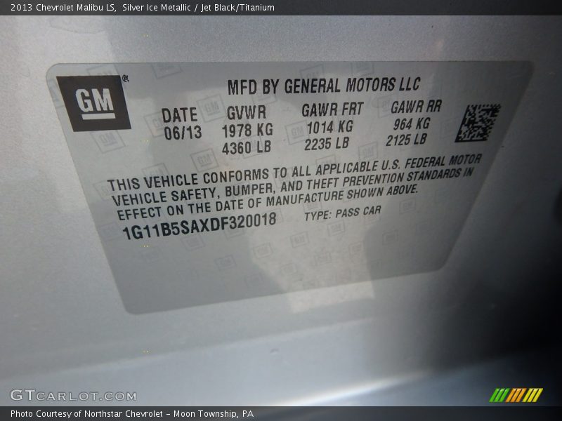 Silver Ice Metallic / Jet Black/Titanium 2013 Chevrolet Malibu LS