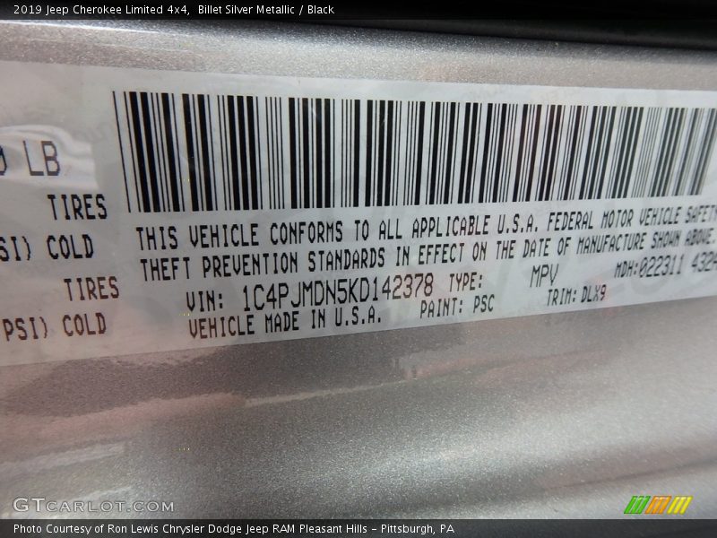 2019 Cherokee Limited 4x4 Billet Silver Metallic Color Code PSC
