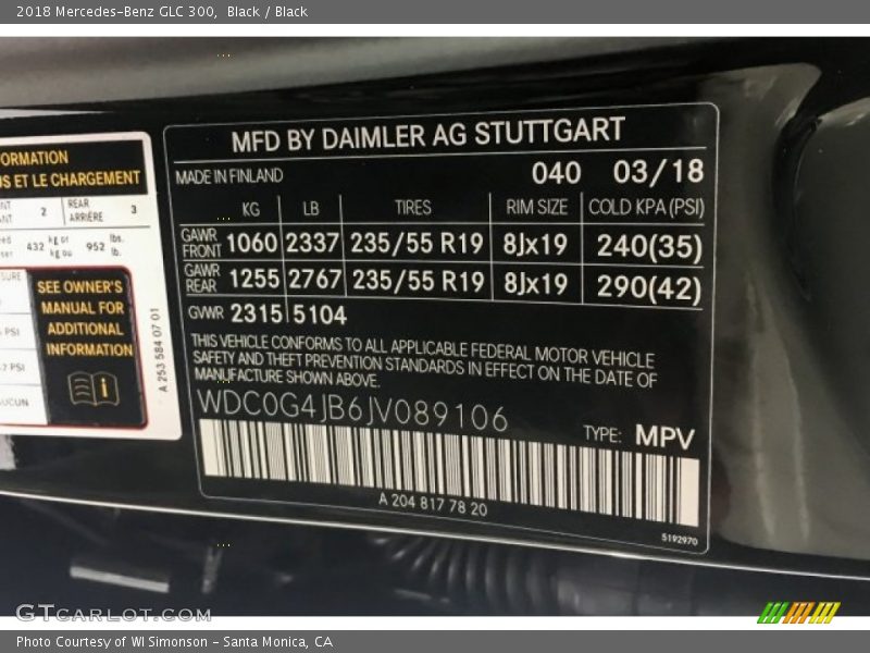 Black / Black 2018 Mercedes-Benz GLC 300