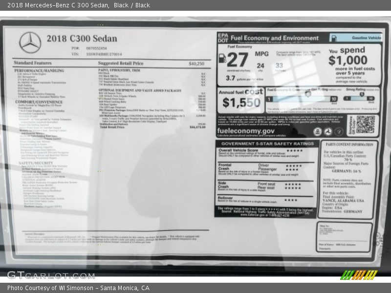 Black / Black 2018 Mercedes-Benz C 300 Sedan