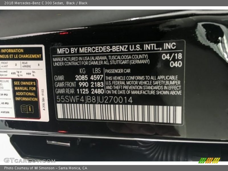 Black / Black 2018 Mercedes-Benz C 300 Sedan