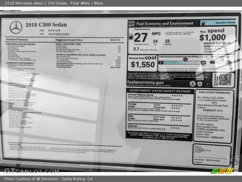 Polar White / Black 2018 Mercedes-Benz C 300 Sedan