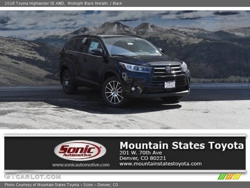 Midnight Black Metallic / Black 2018 Toyota Highlander SE AWD
