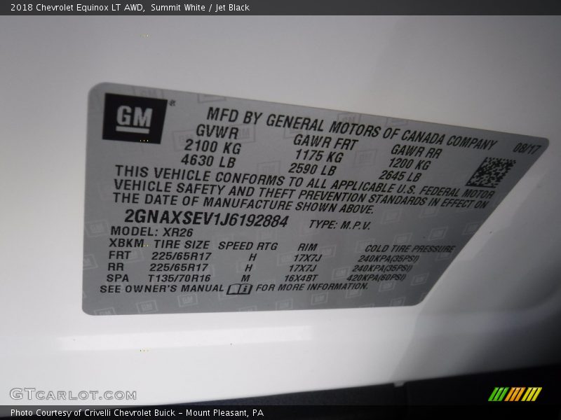 Summit White / Jet Black 2018 Chevrolet Equinox LT AWD
