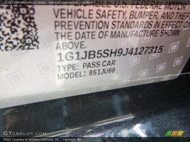 Nightfall Gray Metallic / Jet Black 2018 Chevrolet Sonic LS Sedan