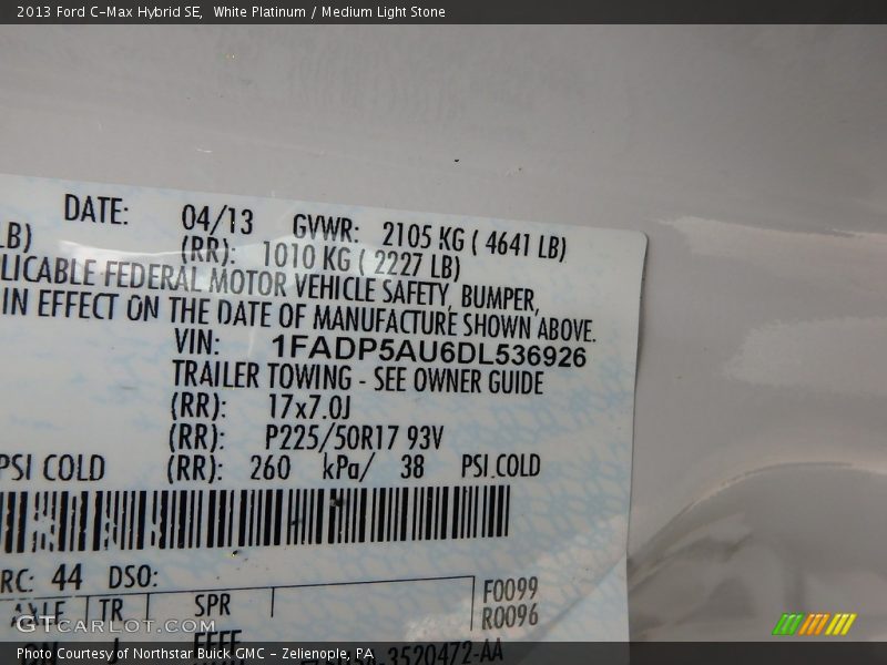 White Platinum / Medium Light Stone 2013 Ford C-Max Hybrid SE