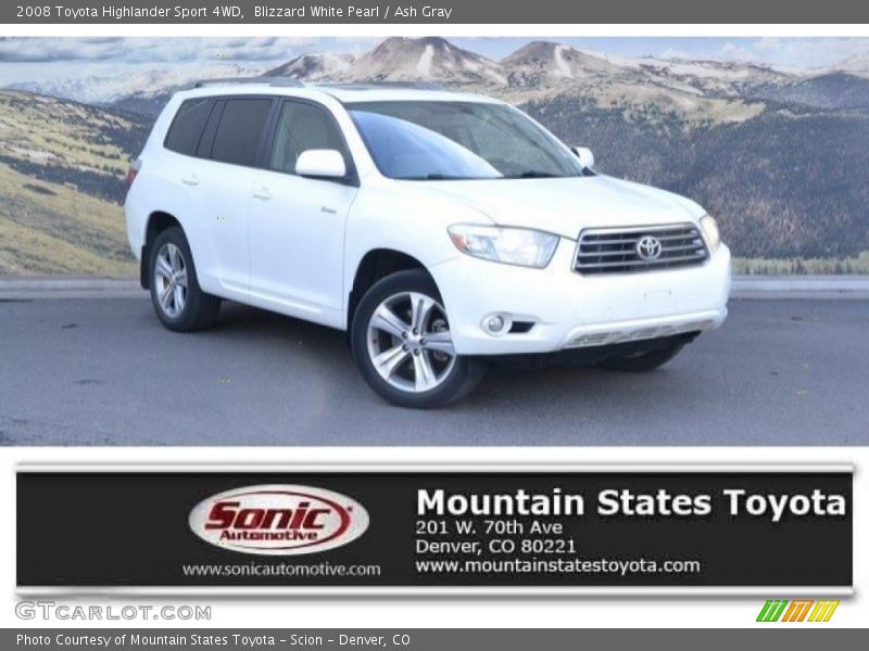 Blizzard White Pearl / Ash Gray 2008 Toyota Highlander Sport 4WD