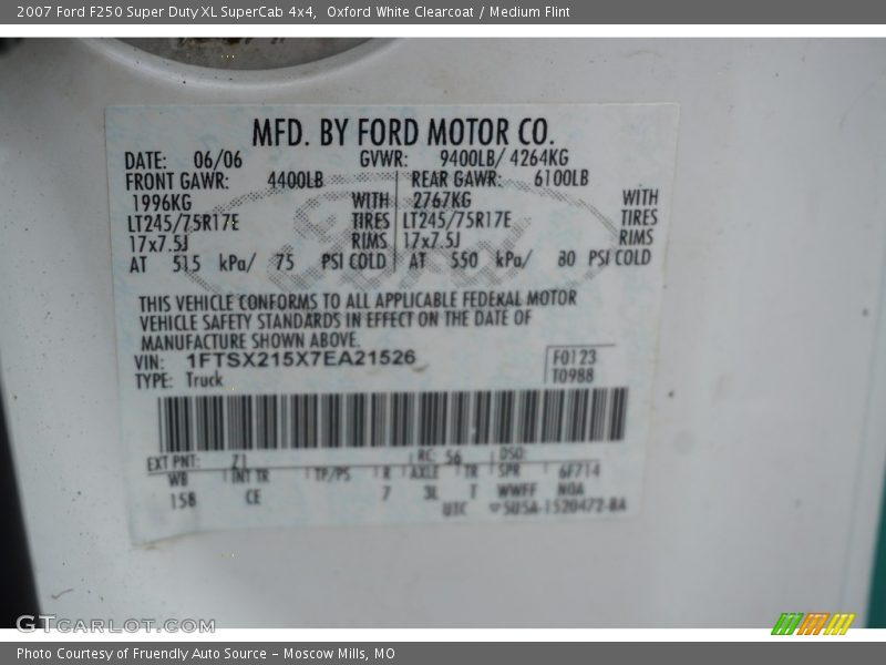 Oxford White Clearcoat / Medium Flint 2007 Ford F250 Super Duty XL SuperCab 4x4