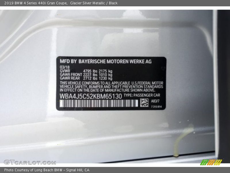 2019 4 Series 440i Gran Coupe Glacier Silver Metallic Color Code A83