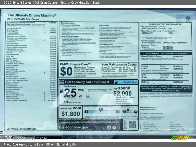 Mineral Grey Metallic / Black 2019 BMW 4 Series 440i Gran Coupe