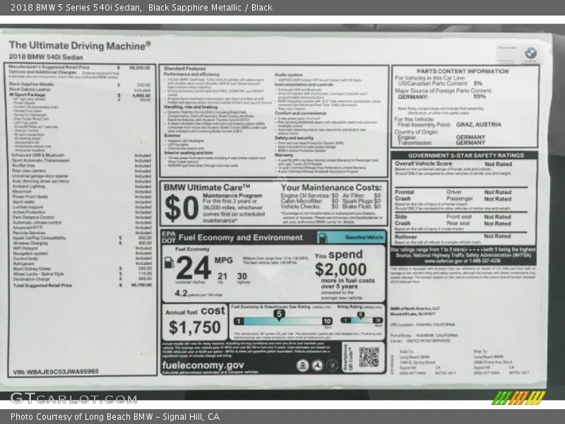 Black Sapphire Metallic / Black 2018 BMW 5 Series 540i Sedan