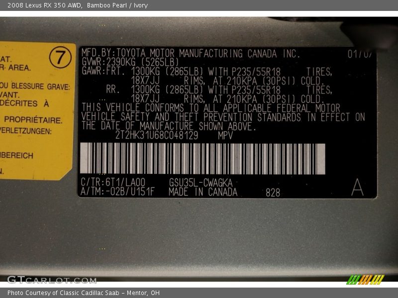 Bamboo Pearl / Ivory 2008 Lexus RX 350 AWD