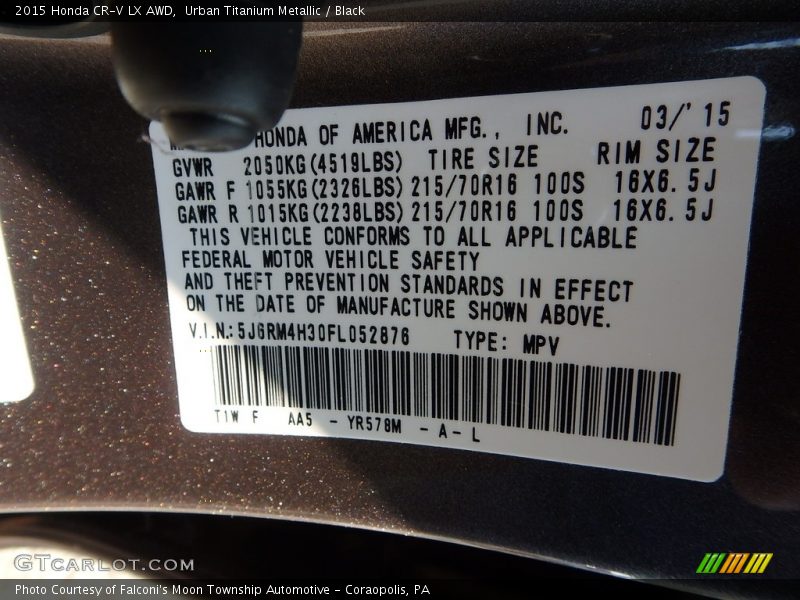 Urban Titanium Metallic / Black 2015 Honda CR-V LX AWD