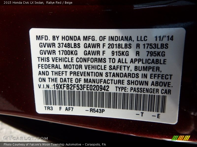 Rallye Red / Beige 2015 Honda Civic LX Sedan