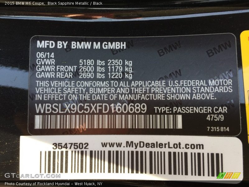 Black Sapphire Metallic / Black 2015 BMW M6 Coupe