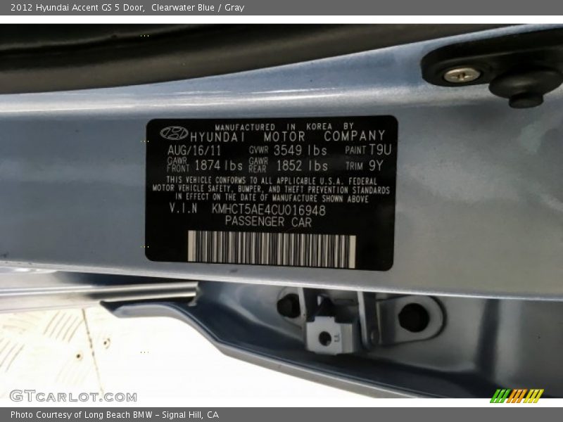 Clearwater Blue / Gray 2012 Hyundai Accent GS 5 Door