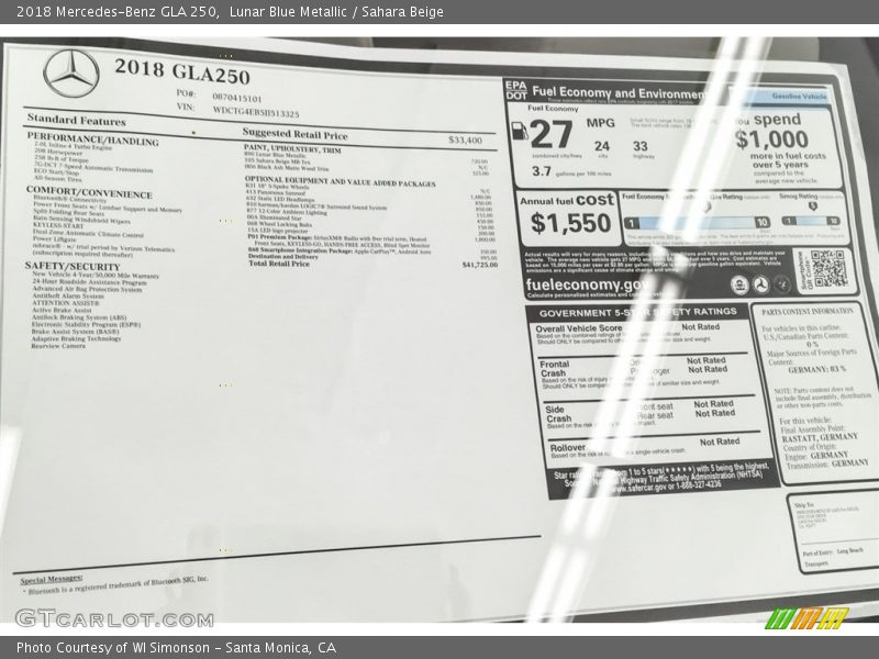 Lunar Blue Metallic / Sahara Beige 2018 Mercedes-Benz GLA 250