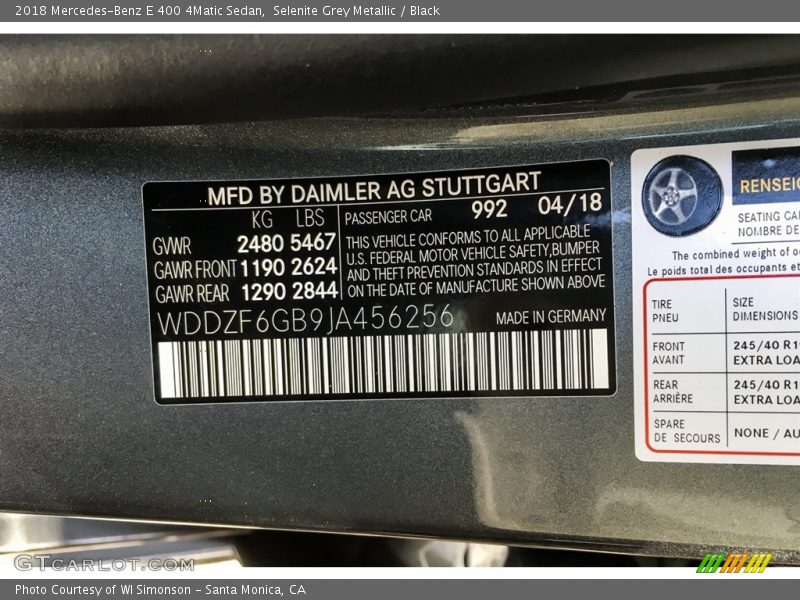 2018 E 400 4Matic Sedan Selenite Grey Metallic Color Code 992