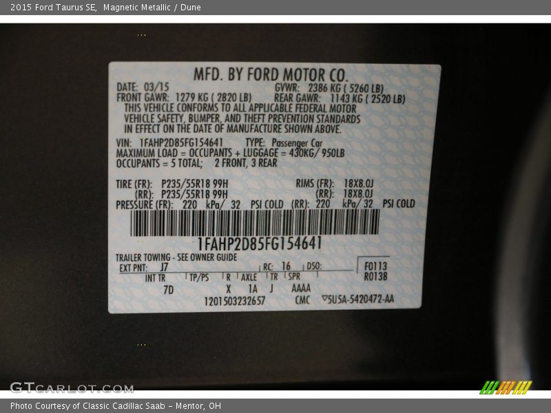 Magnetic Metallic / Dune 2015 Ford Taurus SE