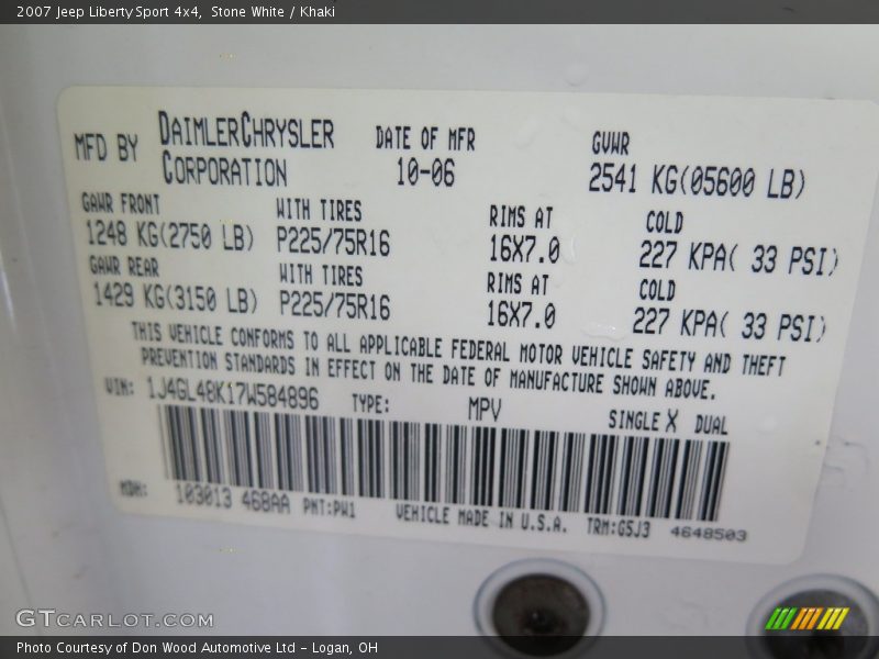 Stone White / Khaki 2007 Jeep Liberty Sport 4x4