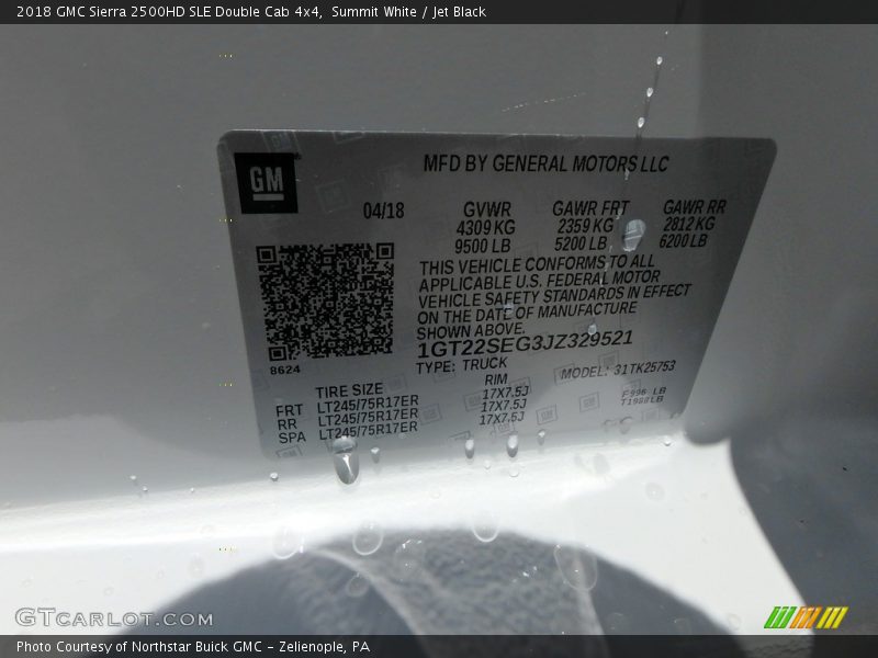 Summit White / Jet Black 2018 GMC Sierra 2500HD SLE Double Cab 4x4