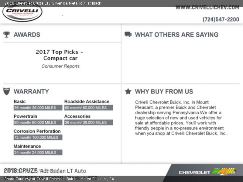 Silver Ice Metallic / Jet Black 2018 Chevrolet Cruze LT